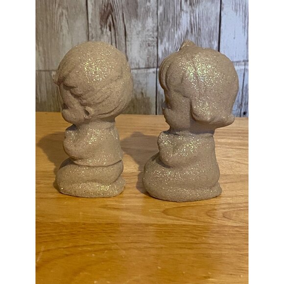 Vintage Glitter Sparkle Cement Praying Boy & Girl Figurine Set - Picture 2 of 6